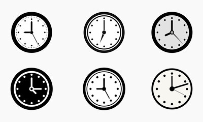 Set of Clock Face Icon Vectors in Minimal Black and White Design