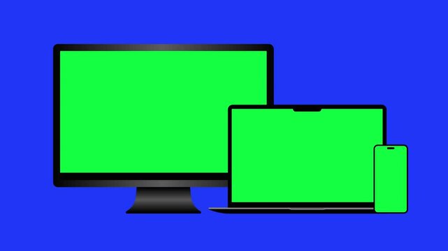 LED TV, Laptop, and Mobile Device Mockup with Green Screen | LED TV, Laptop and Mobile Device Animated Mockup 4K Animated Blank Screen Devices Mockups with Chroma Key