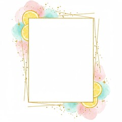 Watercolor Lemon Frame with Gold Glitter Accents