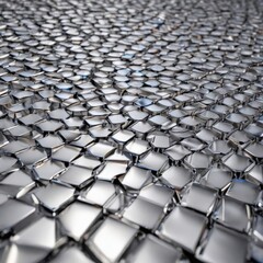 Naklejka premium Reflective silver geometric grid, polished metallic texture, chrome, bright, reflective