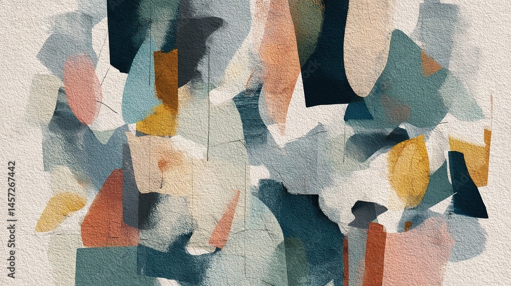 Poster abstract shapes in muted colors over canvas with texture