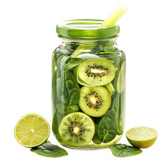 Kiwi Lime Spinach Smoothie Isolated on Transparent Background