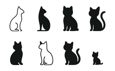 Minimalist cat silhouettes icons set &ndash; sitting, standing, playful, tail, profiles, cute. Vector icons set