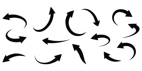 Curve arrows icon, Curved arrows, Arrow sign, Black arrows set on white background