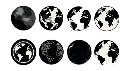 Artistic earth silhouettes icons set &ndash; 8 unique earth designs featuring different styles. Vector icons set