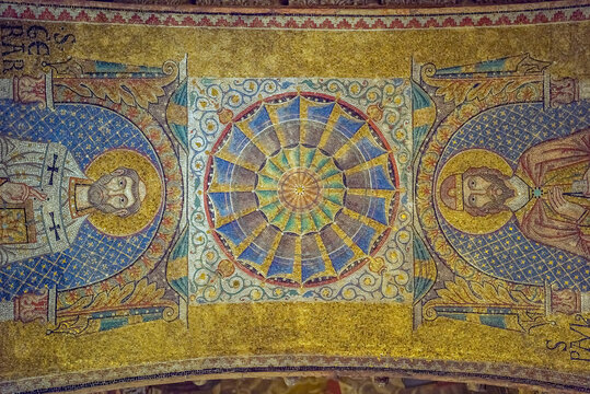Golden mosaic with saints and a central rosette design, Saint Mark's Basilica, Venice, Italy