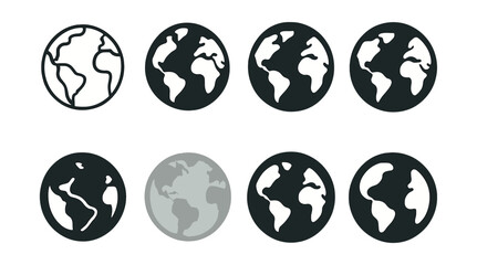 Minimalist earth icons collection – globe, planet, hemisphere, geography, world. Vector icons set