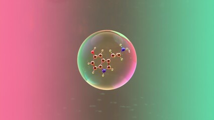 Highly detailed molecular structure of Serotonin molecule with visible atomic bonds and color-coded atoms on blurred scientific background, conceptual 3D render 