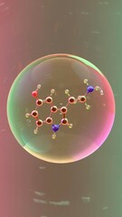 Highly detailed molecular structure of Serotonin molecule with visible atomic bonds and color-coded atoms on blurred scientific background, conceptual 3D render 