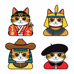 Fototapeta premium Solid Color Vector Illustrations for International Cat Day – Fun and Playful Cat Designs Featuring Superhero Cats, Paw Prints, and Creative Art for T-shirts and Social Media