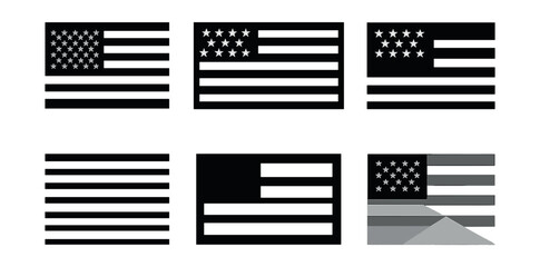 Modern minimalist american flag icons set – black and white variations. Vector icons set