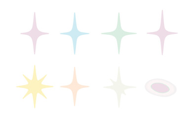 Pastel dream icons set – stars, light, soft, silhouettes, dreamy, subtle, abstract, glow, shapes, ethereal. Vector icons set