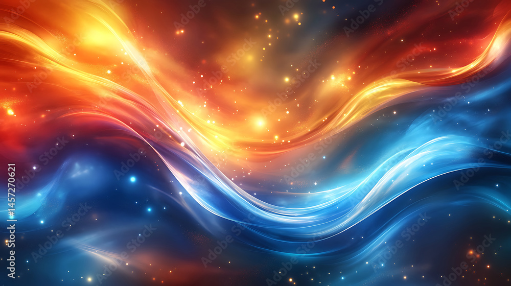 Poster abstract energy waves background displaying contrasting red orange and blue colors with sparkles and
