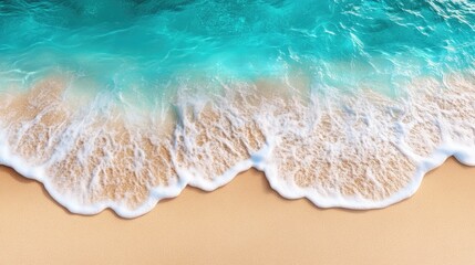Clear turquoise water meets the soft sand of a summer beach, the gentle waves creating a soothing sound.