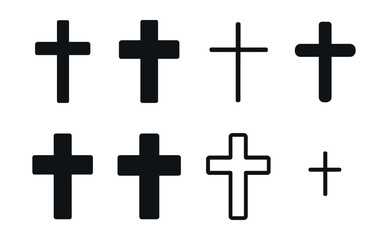 Cross silhouette icons set – christian, faith, religion, spiritual, sacred, worship. Vector icons set