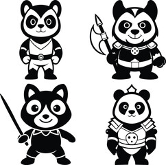 cartoon type warrior panda vector art and illustration
