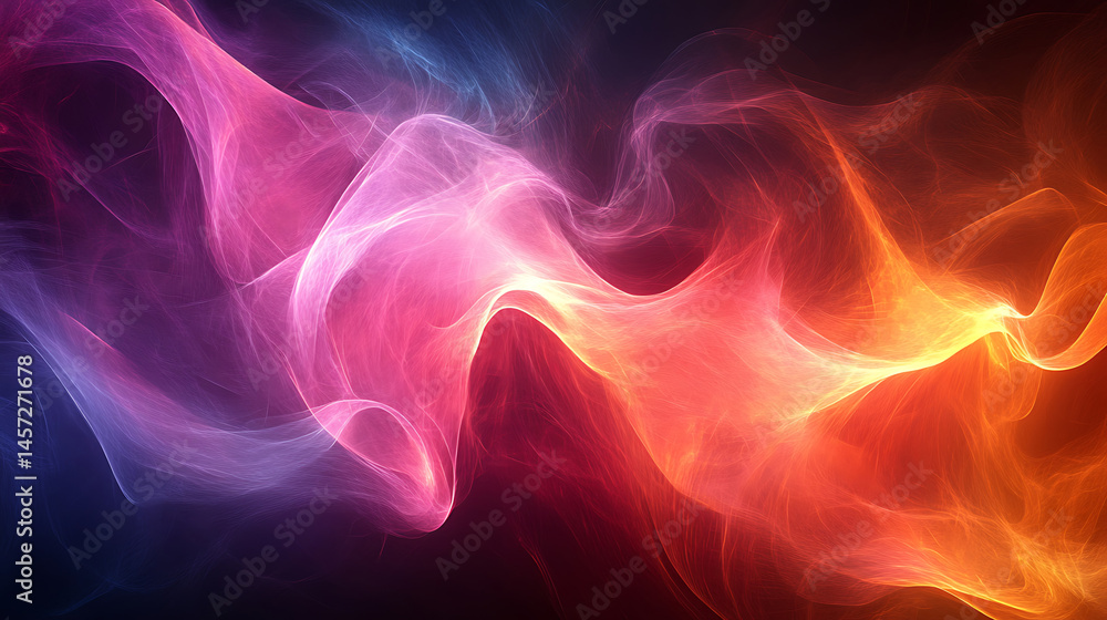 Poster abstract energy waves of pink orange and blue hues flowing smoothly in a gradient presentation provi