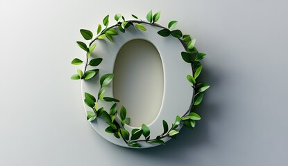 Elegant, minimalist,  "O"  letter,  framed by a vibrant vine