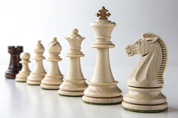 Close up of Wooden Chess Pieces in a White Studio Setting Generative AI