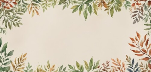 Watercolor painted leaves and branches frame bifold template ,  death,  family,  sympathy