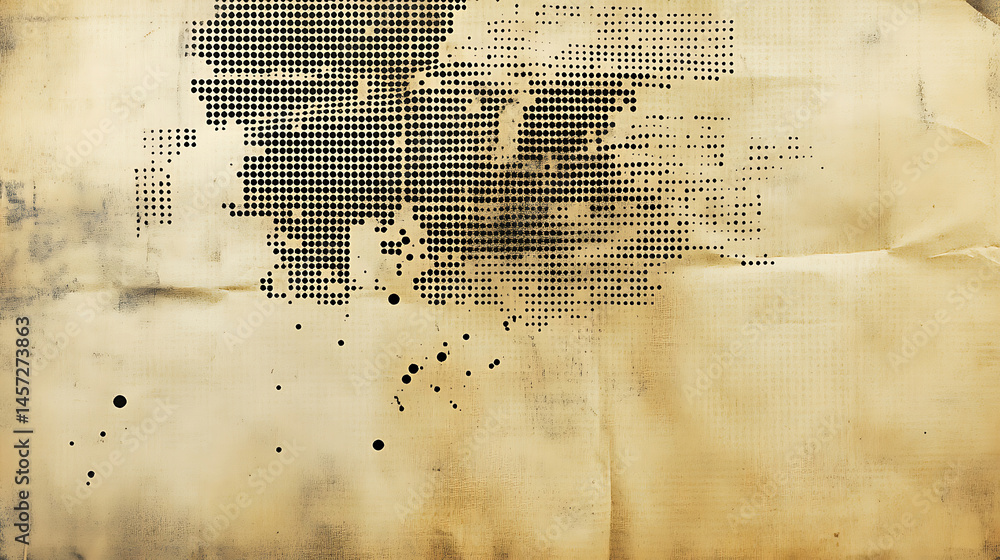 Poster abstract europe map in halftone dots on vintage paper texture for artistic backgrounds and design pr