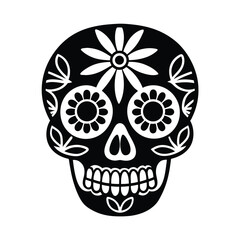 sugar skull bright floral decorations vector art silhouette