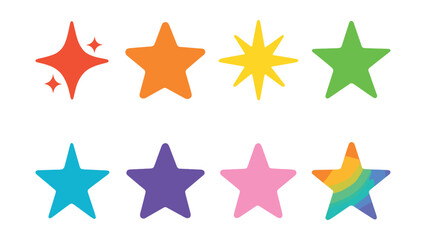 Obraz premium Colorful star silhouettes icons set – red, orange, yellow, green, blue, purple, pink, multicolor. Vector icons set