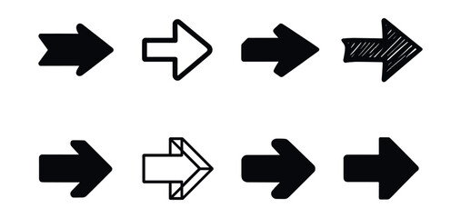 Stylized arrow icon set – directional arrows for navigation and design. Vector icons set