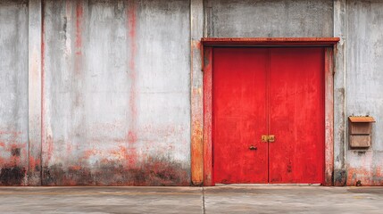 Industrial Metal Door with Bold Red Paint on Weathered Wall