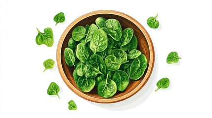 Obraz premium Fresh spinach leaves in a wooden bowl
