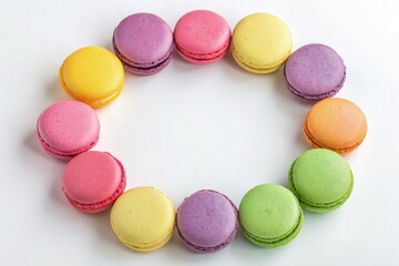 Obraz premium Colorful French Macarons Arranged in a Circular Pattern Generative AI