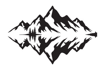 Mountain Reflection Silhouette Vector for Nature Art and Outdoor Tattoo Designs