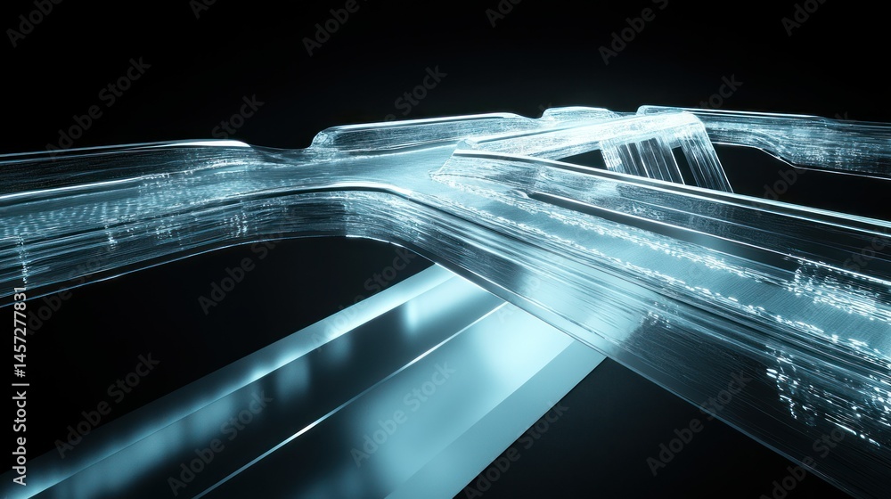 Poster abstract composition with transparent lines and geometric shapes on black background