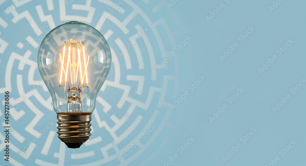 Aufkleber illuminated light bulb with maze on blue background depicting problem solving concept