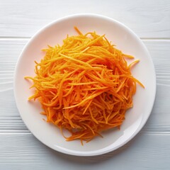 Grated Korean Carrots Arranged on a White Plate for Serving Generative AI