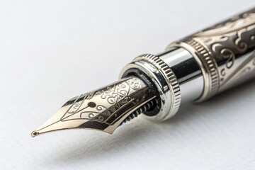 Close up View of a Detailed Fountain Pen Nib on White Background Generative AI