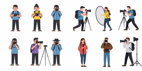 Flat Simple Minimalist Photographer Vector Set on White Background

