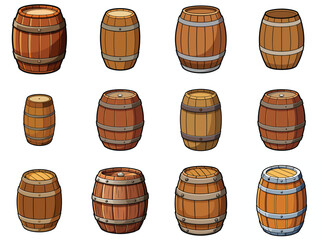 Wooden barrel vector illustration isolated on white background.
