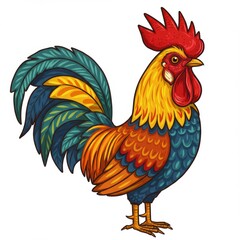 Fototapeta premium Colorful Rooster Illustration with Detailed Feathers