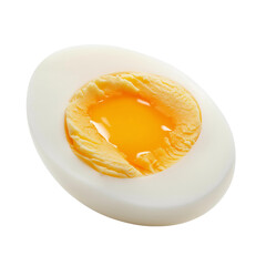 Perfectly cooked soft boiled egg placed on a white plate PNG on a transparent background 