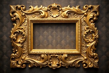 A vintage gold picture frame with an ornate, antique design and clipping path is isolated
