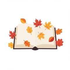 Open Book with Colorful Autumn Leaves
