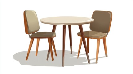 Modern round dining table with chairs vector illustration of minimalist furniture style