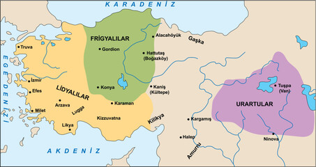 Turkish civilizations founded in Anatolia, Anatolian civilizations map