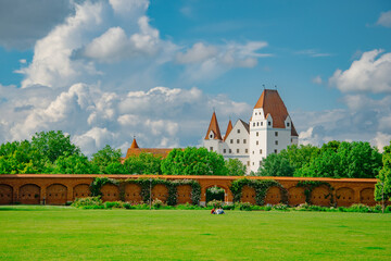 Historic Wall and Flower Garden in Klenzepark Ingolstadt, Germany