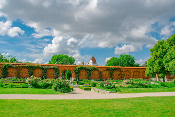 Historic Wall and Flower Garden in Klenzepark Ingolstadt, Germany