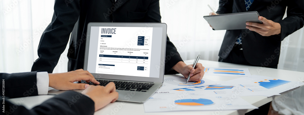 Poster invoice on computer screen from accounting application. computer program for financial and budget of