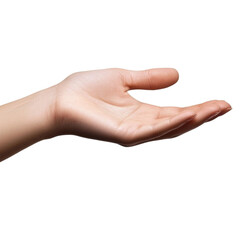 A woman's hand open palm up against black background