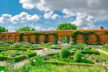 Historic Wall and Flower Garden in Klenzepark Ingolstadt, Germany