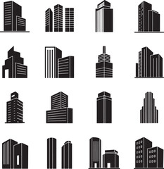 Obraz premium Modern Real Estate Building Icons Set, Minimalist Urban Architecture Logos